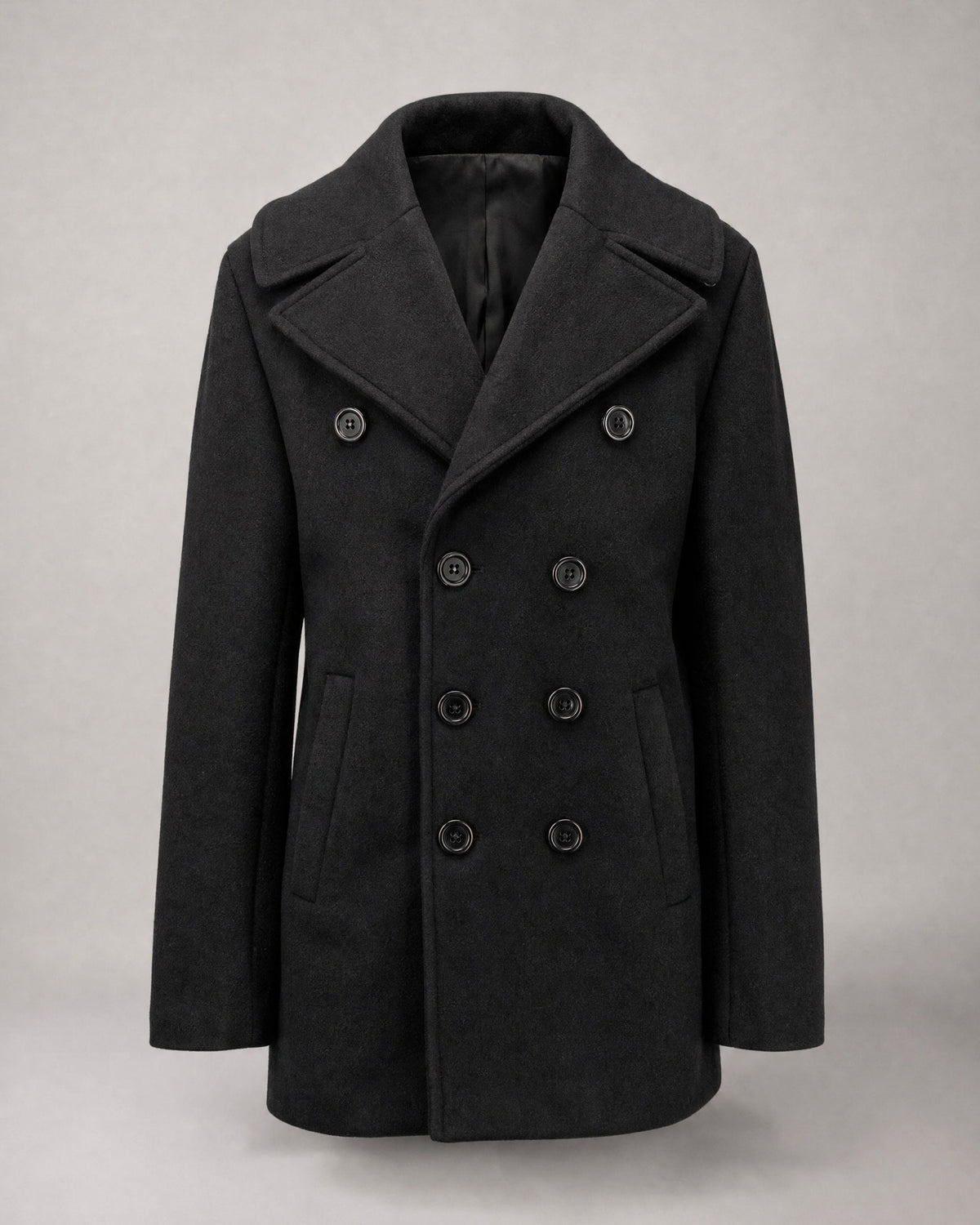 Men's Double-Breasted Peacoat – Wide lapels, Hip length | Bergamo in Black | Belmorne