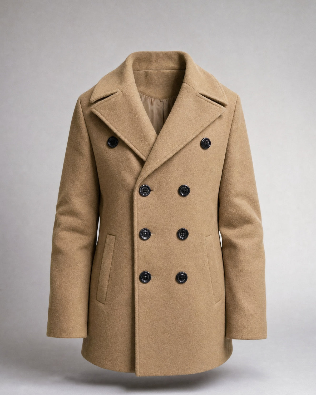 Men's Double-Breasted Peacoat – Wide lapels, Hip length | Bergamo in Khaki | Belmorne
