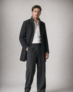 Men's Wool Stand-Collar Coat worn, three-quarter view | Belmorne