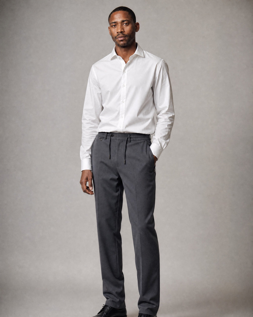 Men's Drawstring Straight Trousers worn, three-quarter view | Belmorne