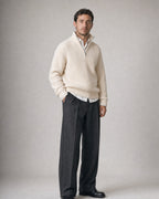 Men's Quarter-Zip Knit Sweater worn, three-quarter view | Belmorne