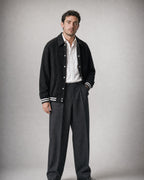 Men's Suede-Look Varsity Jacket worn, three-quarter view | Belmorne