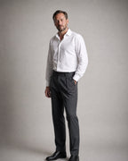 Men's Tailored Straight Trousers worn, three-quarter view | Belmorne