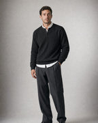 Men's Waffle-Knit Henley worn, three-quarter view | Belmorne