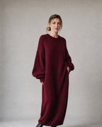 Women's Long Knit Sweater Dress worn, three-quarter view | Belmorne