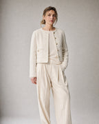 Women's Cropped Tweed Jacket worn, three-quarter view | Belmorne