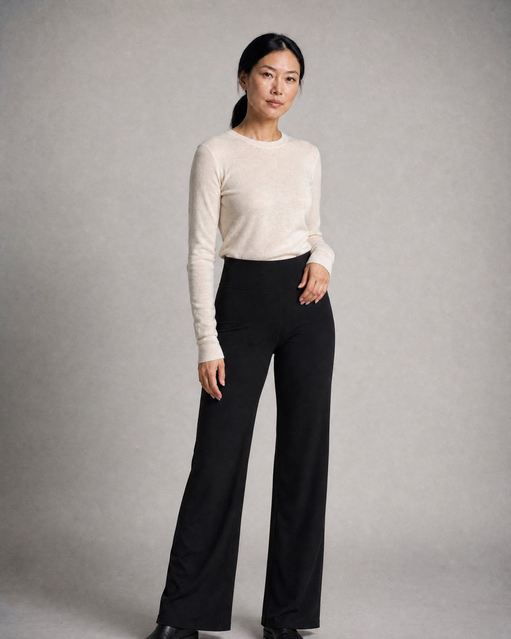 Women's Fleece-Lined Wide-Leg Trousers worn, three-quarter view | Belmorne