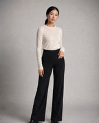 Women's Fleece-Lined Wide-Leg Trousers worn, three-quarter view | Belmorne