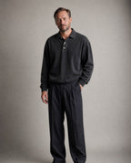 Men's Washed Long Sleeve Polo Shirt worn, three-quarter view | Belmorne