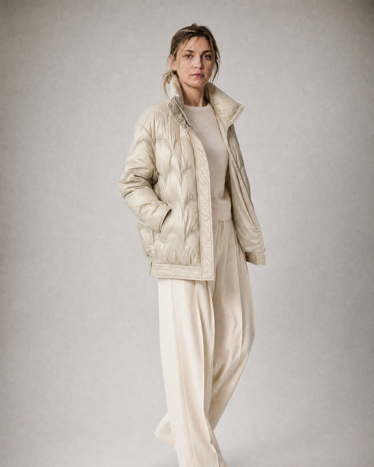 Women's Quilted Jacket worn, three-quarter view | Belmorne