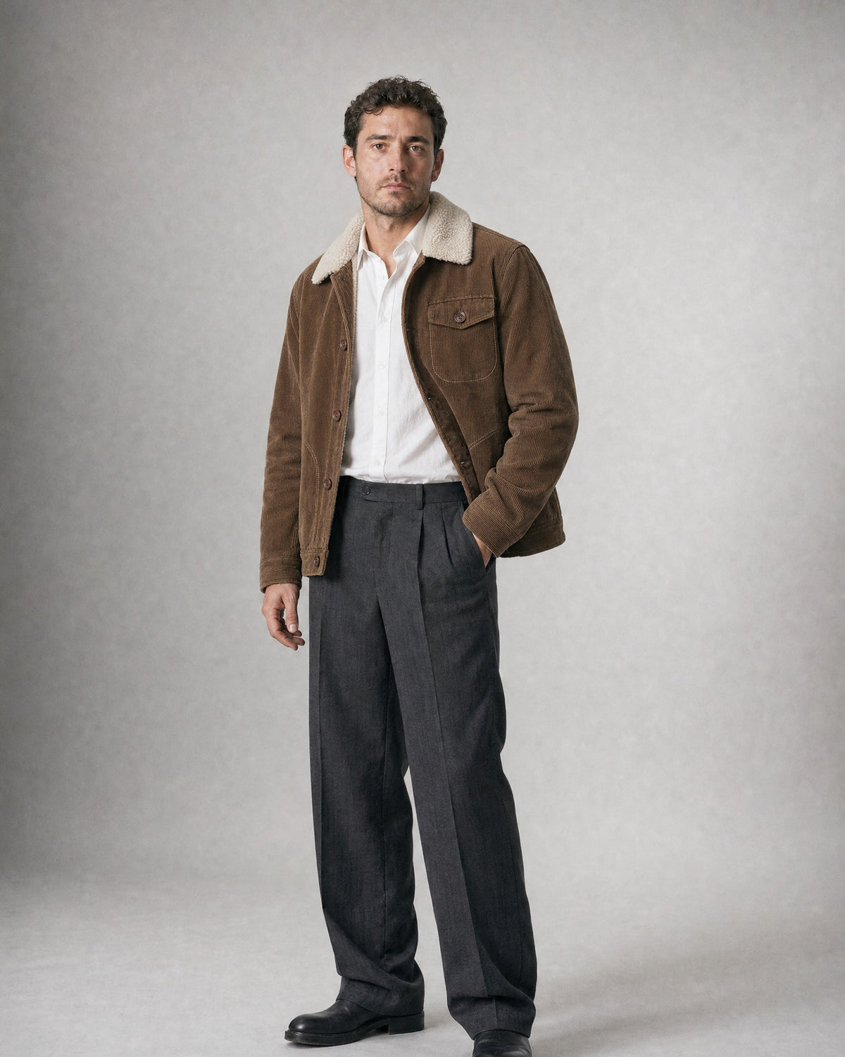 Men's Cotton Corduroy Jacket worn, three-quarter view | Belmorne