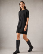 Women's Faux-Leather Riding Boots worn, three-quarter view | Belmorne