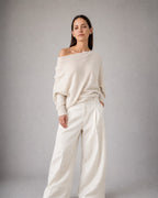 Women's Off-Shoulder Sweater worn, three-quarter view | Belmorne
