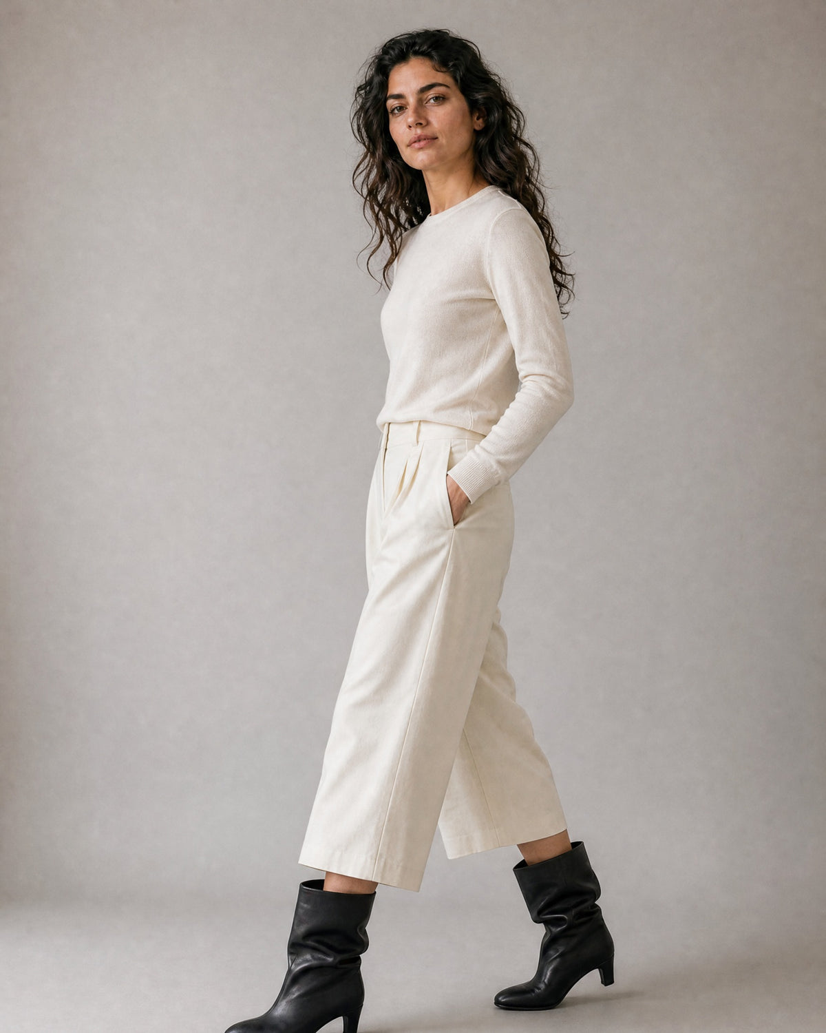 Women's Faux-Leather Fold-Over Boots worn, three-quarter view | Belmorne