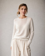 Women's Relaxed Crew-Neck Sweater worn, three-quarter view | Belmorne