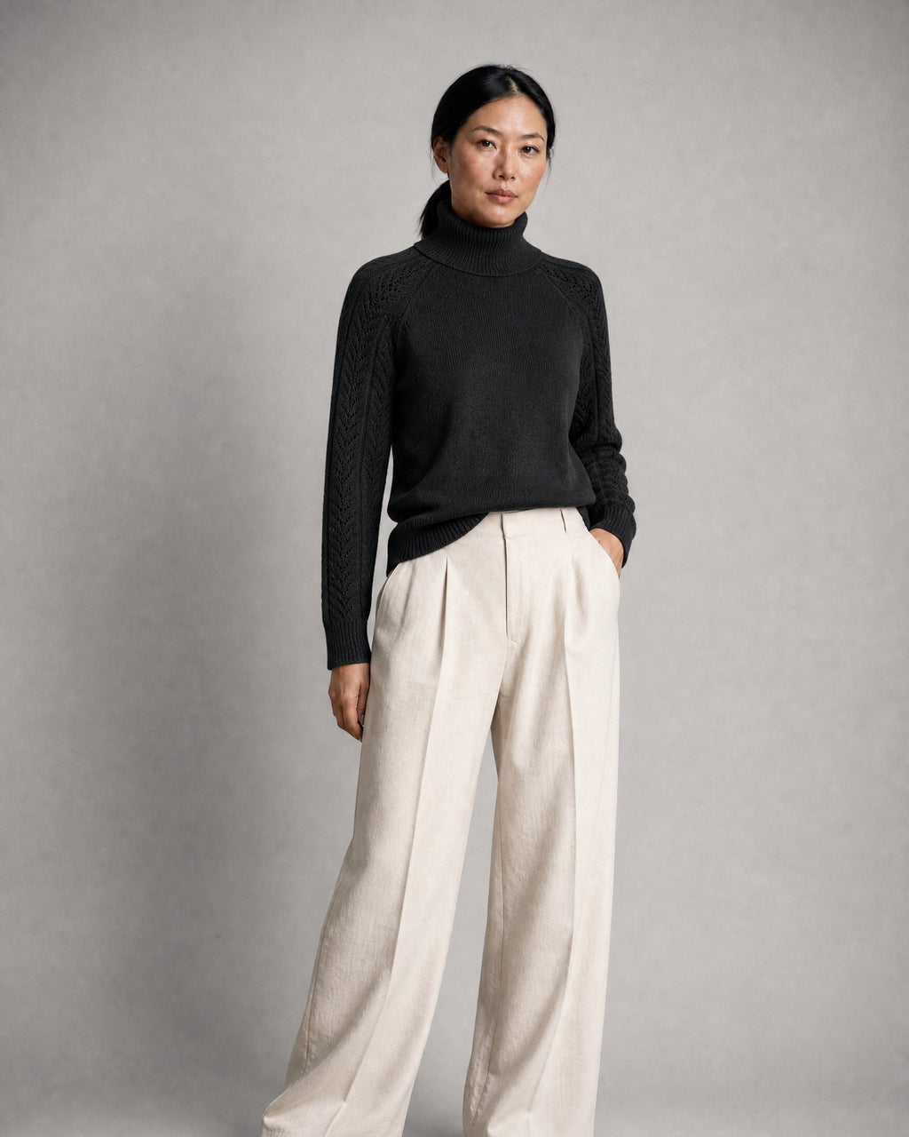 Women's Turtleneck Sweater worn, three-quarter view | Belmorne