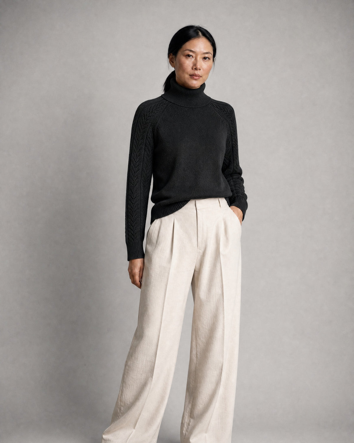 Women's Turtleneck Sweater worn, three-quarter view | Belmorne