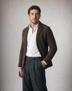 Men's Knit Blazer worn, three-quarter view | Belmorne