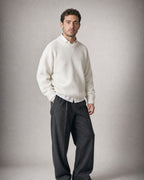 Men's Chunky Knit Crew-Neck Sweater worn, three-quarter view | Belmorne