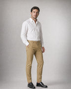 Men's Slim Stretch Chinos worn, three-quarter view | Belmorne