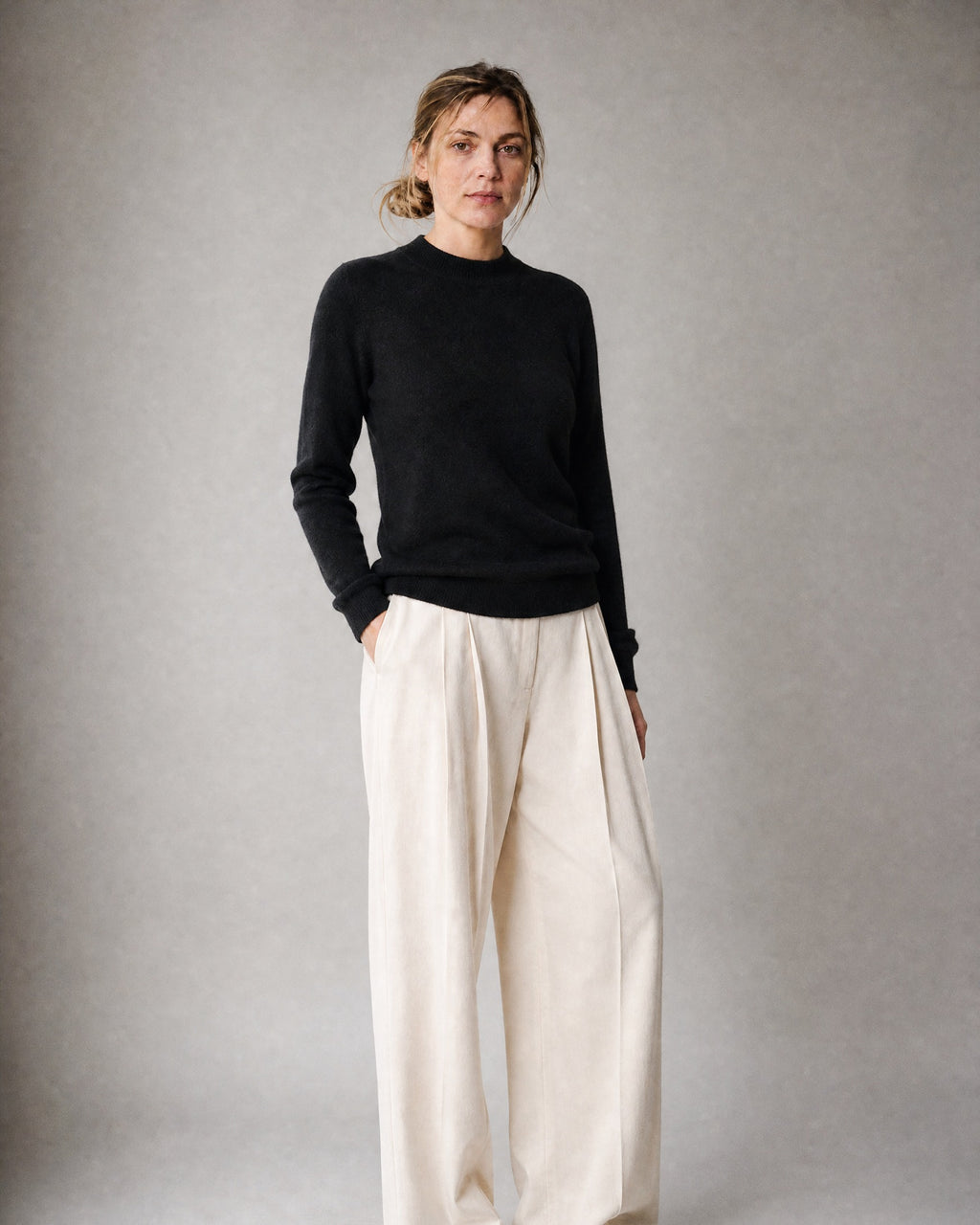 Women's Wool-Blend Mock-Neck Sweater worn, three-quarter view | Belmorne