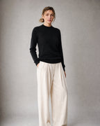 Women's Wool-Blend Mock-Neck Sweater worn, three-quarter view | Belmorne