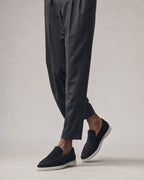 Men's Suede-Finish Driving Loafers worn, three-quarter view | Belmorne