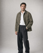 Men's Cotton Barn Jacket worn, three-quarter view | Belmorne