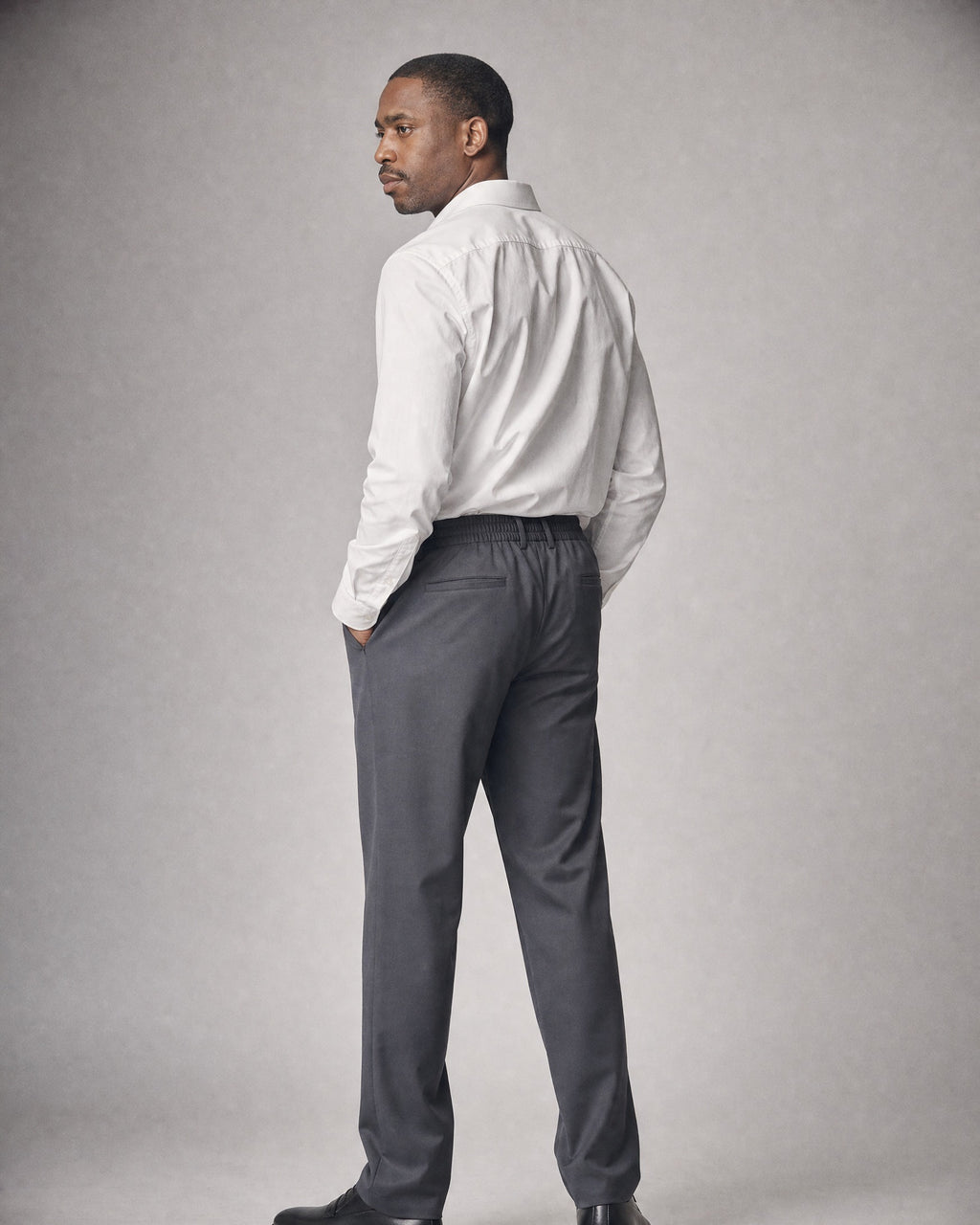 Men's Drawstring Straight Trousers worn, back | Belmorne