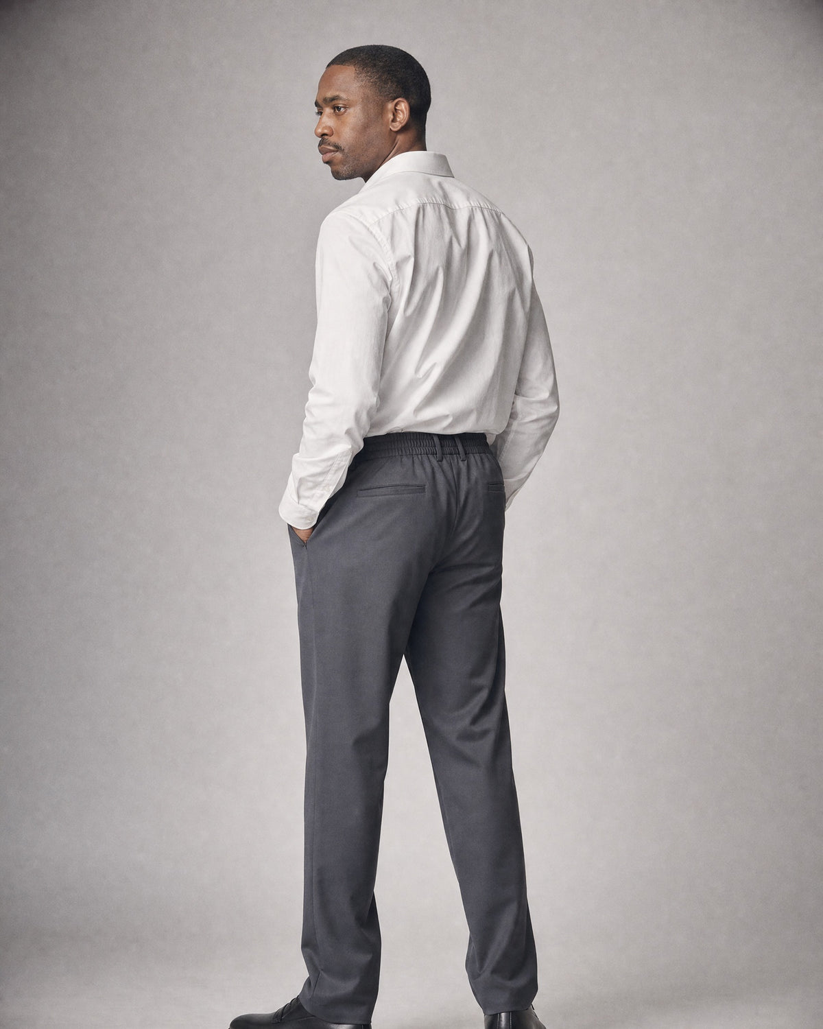Men's Drawstring Straight Trousers worn, back | Belmorne