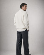 Men's Chunky Knit Crew-Neck Sweater worn, back | Belmorne