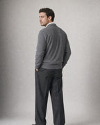 Men's Collared Knit Cardigan worn, back | Belmorne