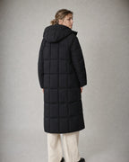 Women's Long Puffer Coat worn, back | Belmorne