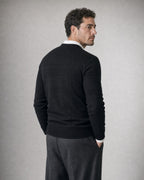 Men's Fine Knit Crew-Neck Sweater worn, back | Belmorne