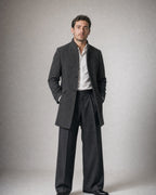 Men's Wool Stand-Collar Coat worn, front | Belmorne