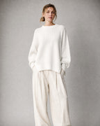 Women's Chunky-Knit Crew-Neck Sweater worn, front | Belmorne