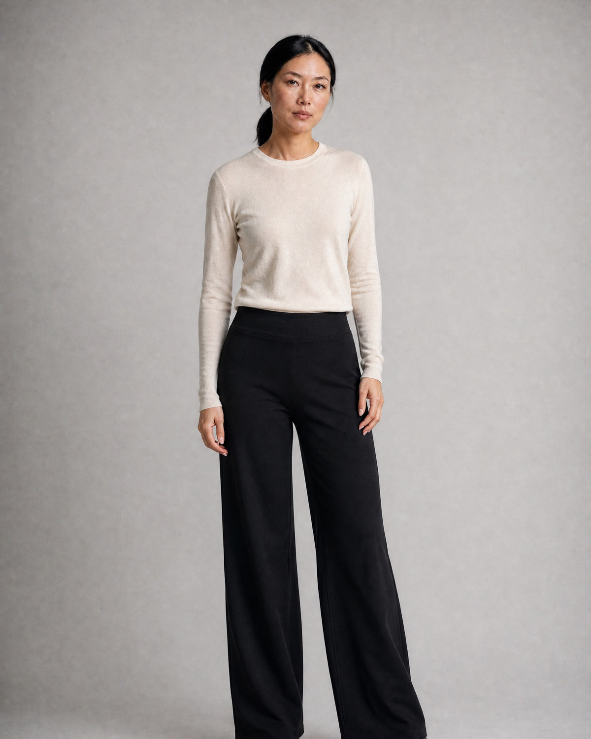 Women's Fleece-Lined Wide-Leg Trousers worn, front | Belmorne