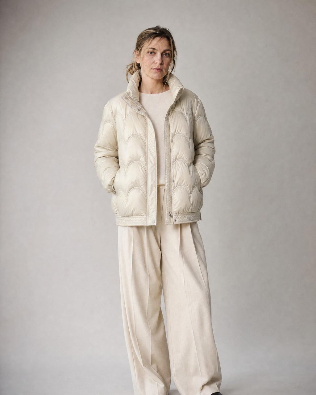 Women's Quilted Jacket worn, front | Belmorne