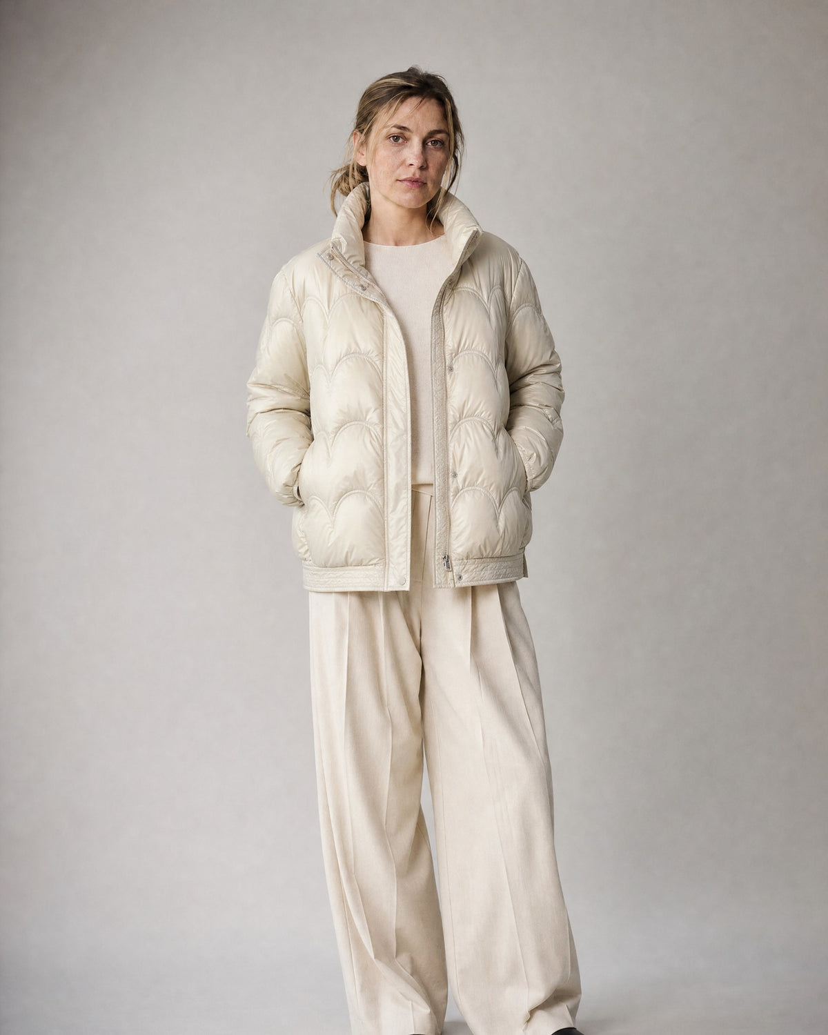 Women's Quilted Jacket worn, front | Belmorne