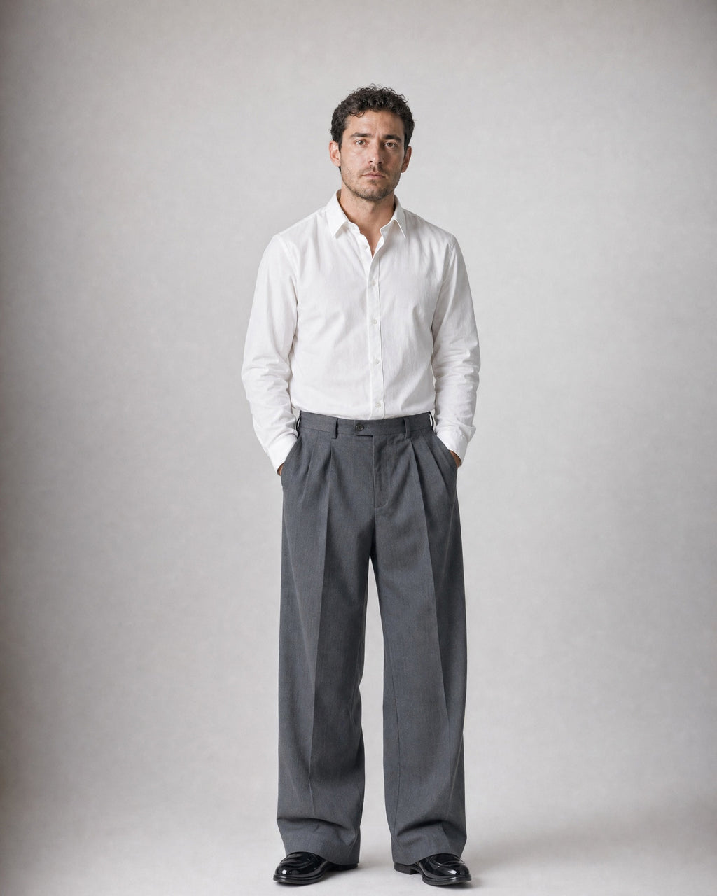 Men's Pleated Tailored Trousers worn, front | Belmorne