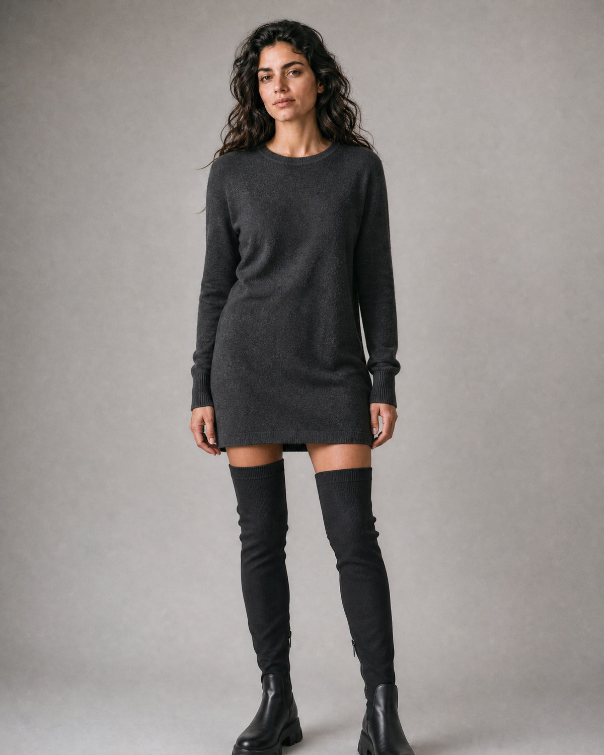 Women's Over-the-Knee Sock Boots worn, front | Belmorne
