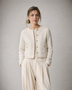 Women's Cropped Tweed Jacket worn, front | Belmorne