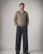 Men's Suede-Look Zip Jacket worn, front | Belmorne