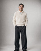 Men's Quarter-Zip Knit Sweater worn, front | Belmorne