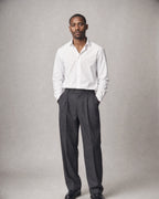 Men's Herringbone Pleated Trousers worn, front | Belmorne