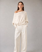 Women's Off-Shoulder Sweater worn, front | Belmorne