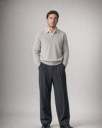 Men's Knit Polo Sweater worn, front | Belmorne