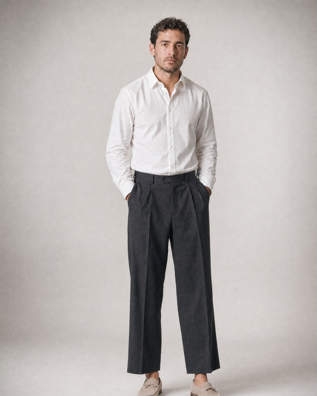 Men's Suede-Finish Loafers worn, front | Belmorne