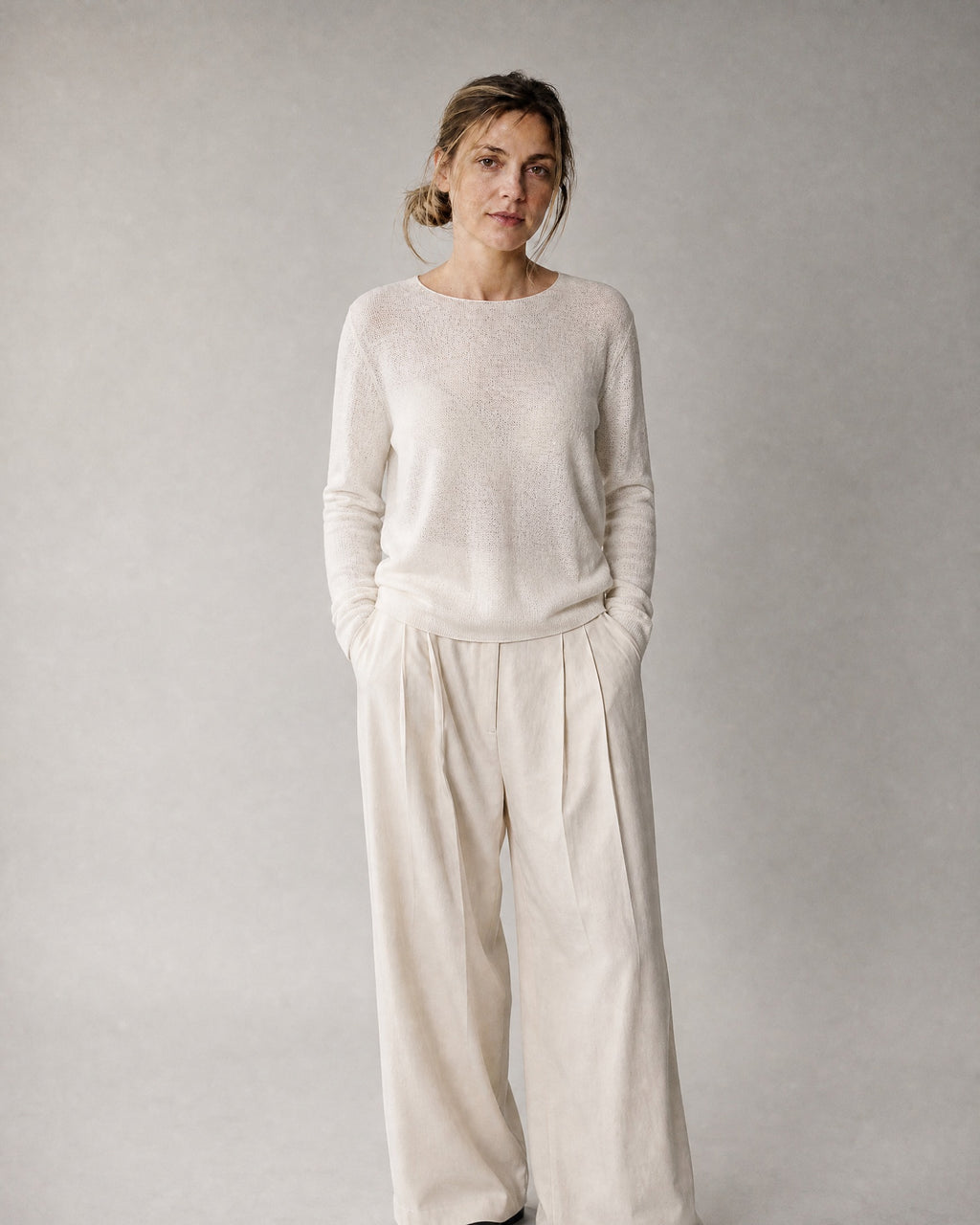 Women's Relaxed Crew-Neck Sweater worn, front | Belmorne