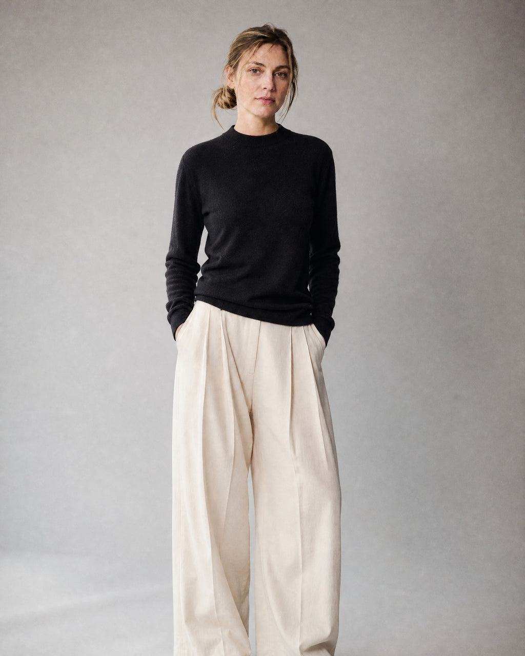 Women's Wool-Blend Mock-Neck Sweater worn, front | Belmorne